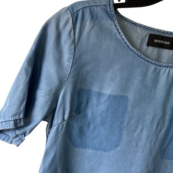 MINKPINK Shirt Dress Womens Sz Medium Chambray Boho Chic Festival - Picture 2 of 7